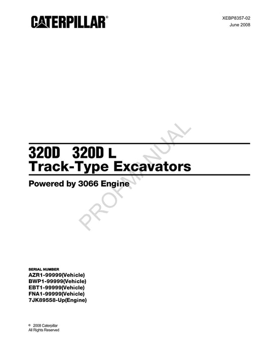 Caterpillar Cat 320D 320D L Track Type Excavator Parts Catalog Manual