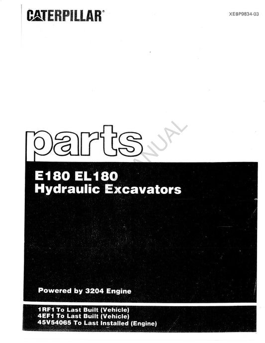 Manuel du catalogue des pièces détachées pour pelle hydraulique Caterpillar Cat E180 EL180