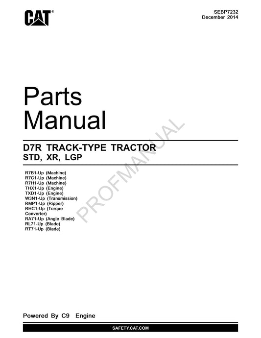 Catalogue de pièces détachées pour TRACTEUR À CHENILLES Caterpillar Cat D7R STD XR LGP SEBP7232