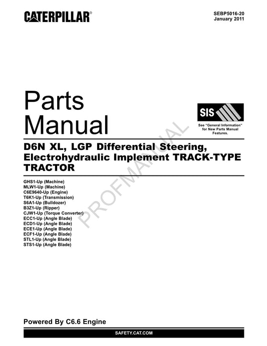 Catalogue de pièces détachées pour tracteur à chenilles Caterpillar Cat D6N XL LGP