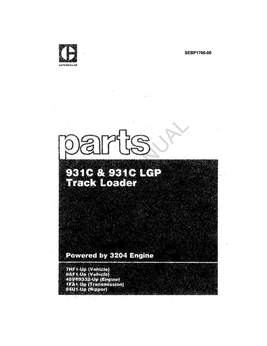 Caterpillar Cat 931C 931C LGP Parts Catalog Manual