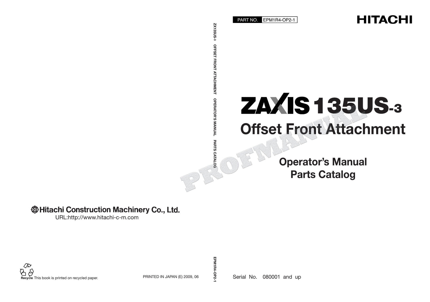 HITACHI ZAXIS ZX135US-3 Offset Front Attachment Excavator Parts Catalog Manual