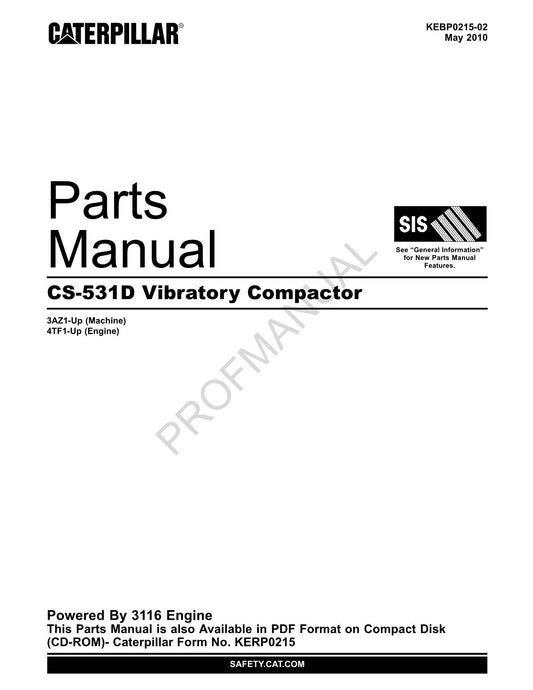 Caterpillar CS 531D Vibrationsverdichter Teilekatalog Handbuch Serie 3AZ1Up 4TF1Up