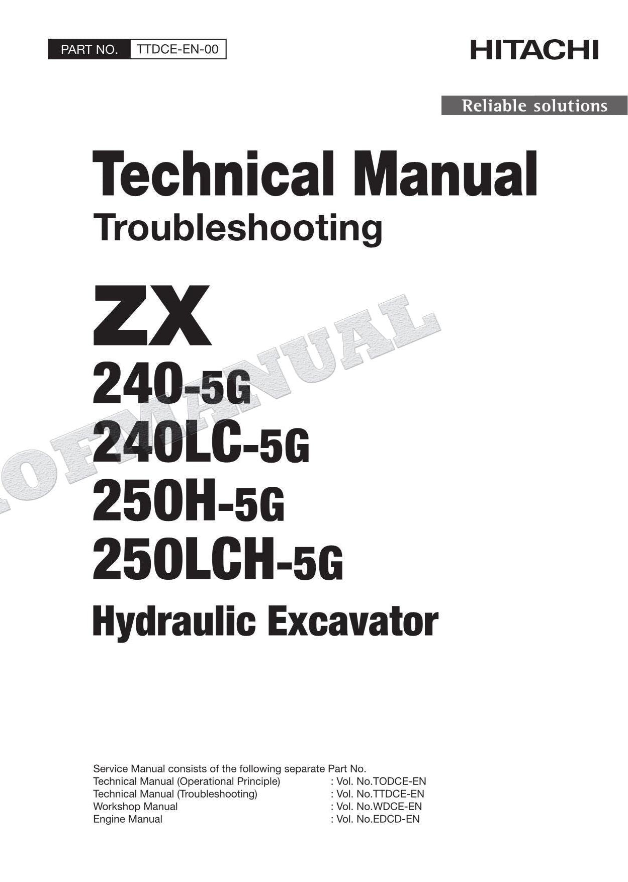 HITACHI ZX240-5G ZX240LC-5G Excavator Service Manual Troubleshooting