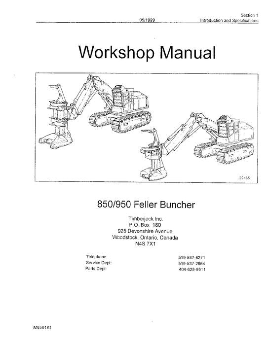 JOHN DEERE 850 950 TRACKED FELLER BUNCHER SERVICE MANUAL 997440-997470 10BA1002