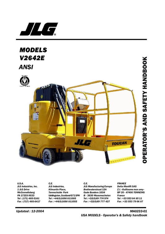 TOUCAN V2642E Vertical Lift Maintenance Operation Operators Manual