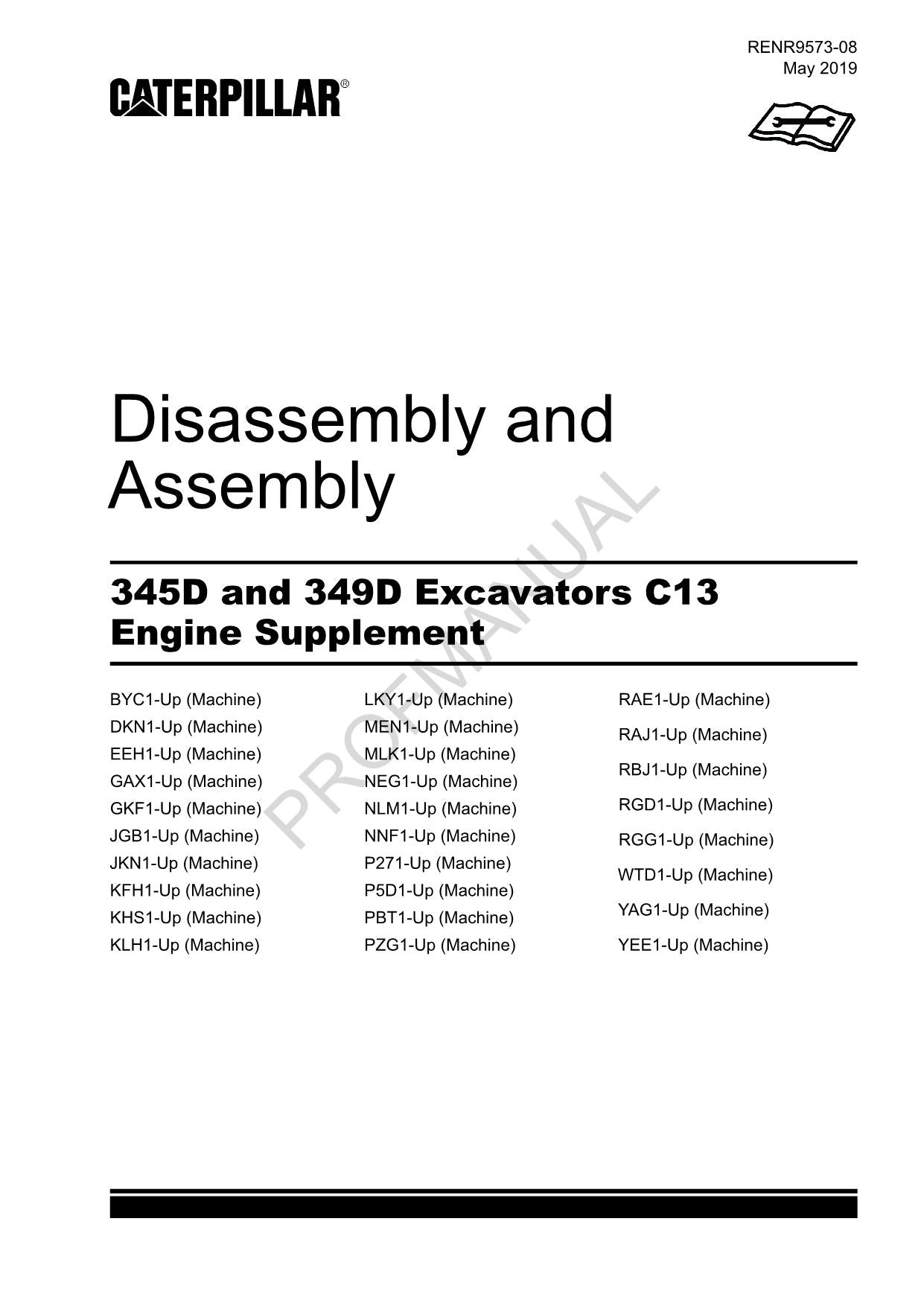 Caterpillar 345D 349D EXCAVATOR C13 Engine Supplement Disassembly Assem Manual