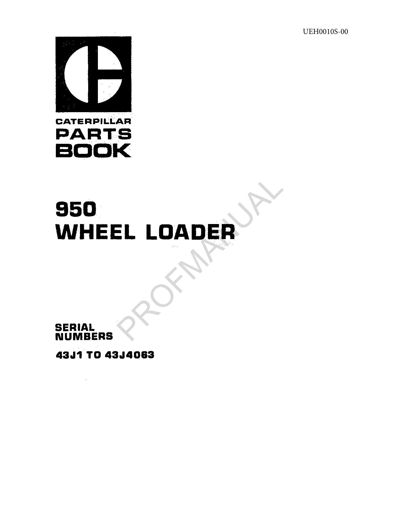 Caterpillar Cat 950 Wheel Loader Parts Catalog Manual UEH0010S