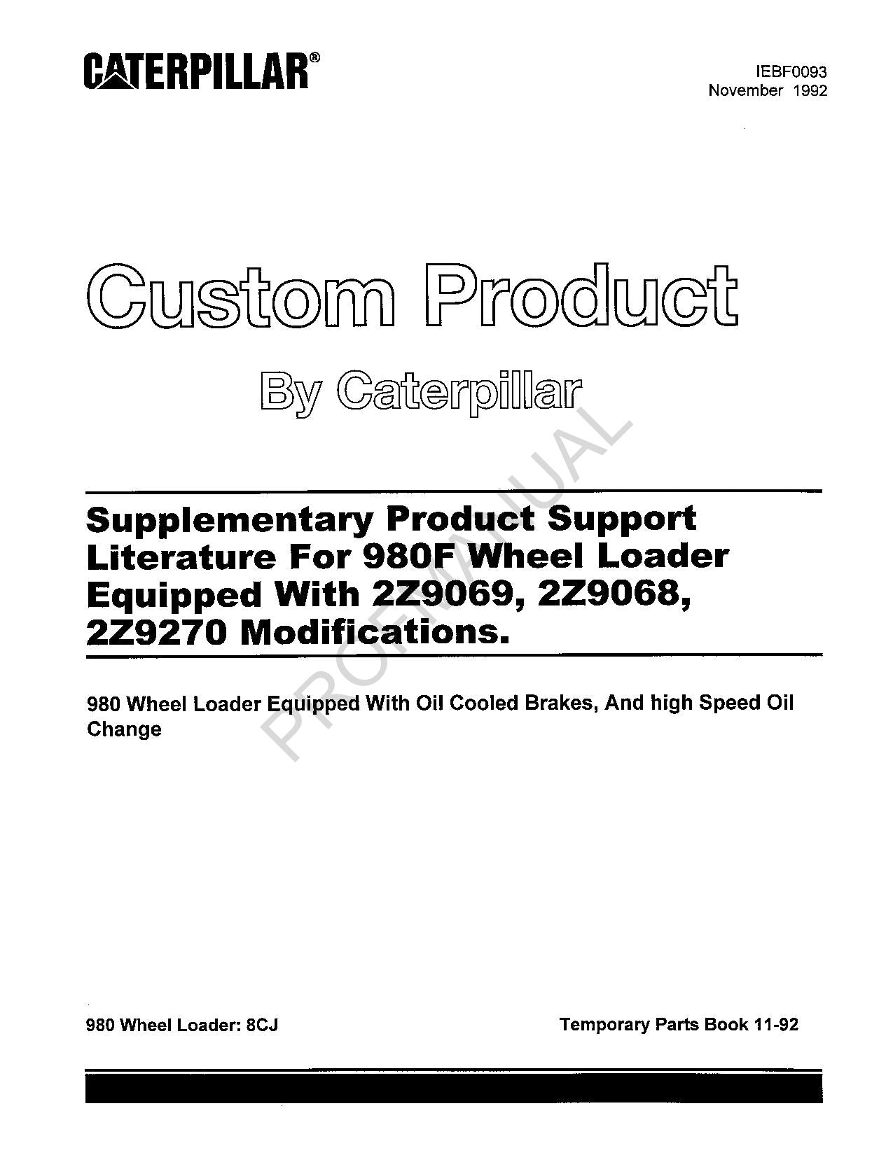 Caterpillar Cat 980F Wheel Loader Supplement Parts Catalog Manual IEBF0093