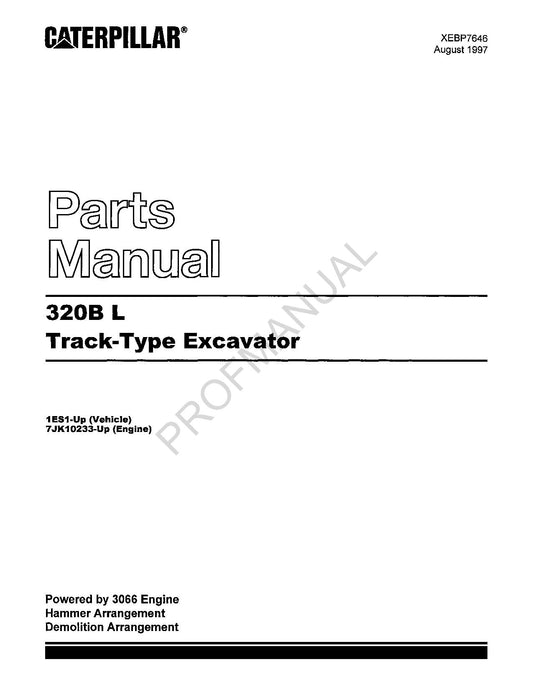 Manuel du catalogue des pièces détachées pour excavatrice à chenilles Caterpillar Cat 320B