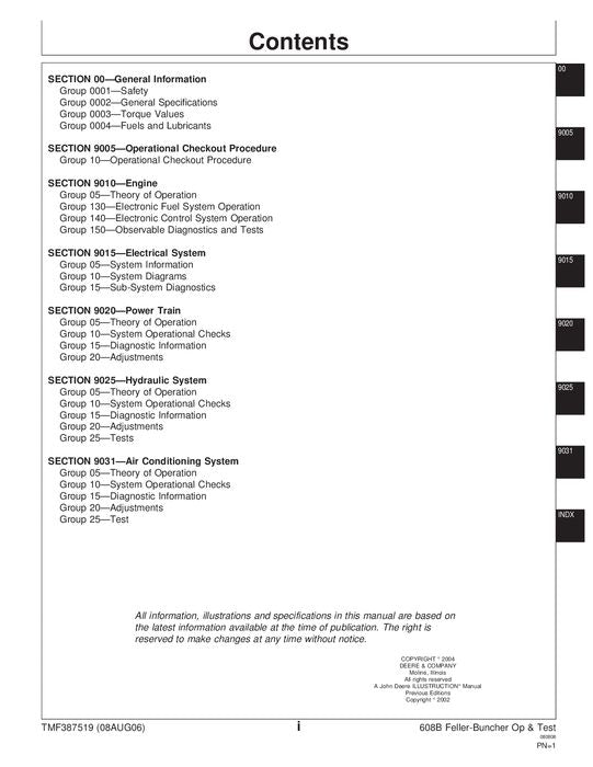 JOHN DEERE 608B TRACKED FELLER BUNCHER SERVICE REPARATURHANDBUCH sn 005014-