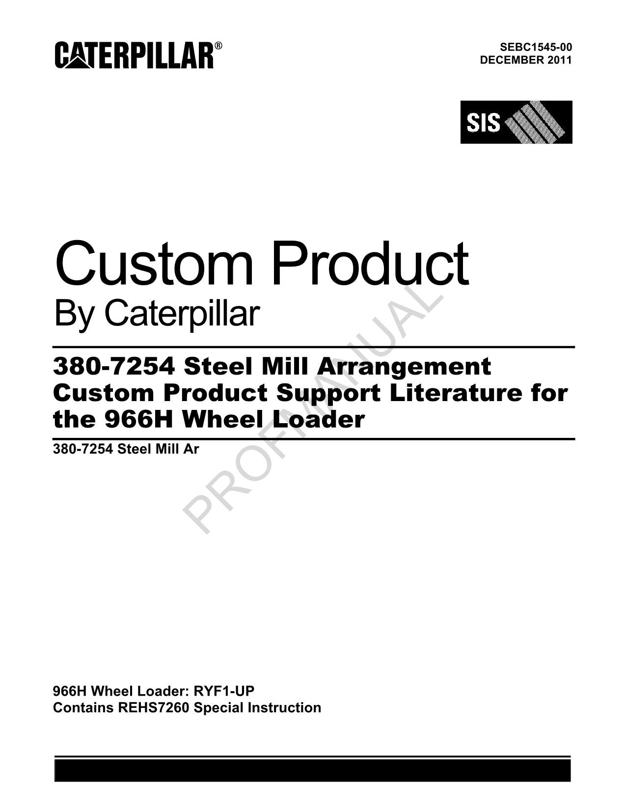 Caterpillar Cat 380 7254 Steel Mill Arrangement 966H Loader Parts Catalog Manual