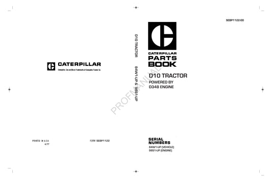 Caterpillar Cat D10 Tractor OEM Parts Catalog Manual