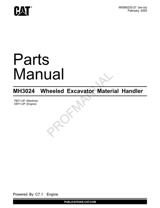 Caterpillar MH3024 Excavator Material Handler Parts Catalog Manual M0085233EN US