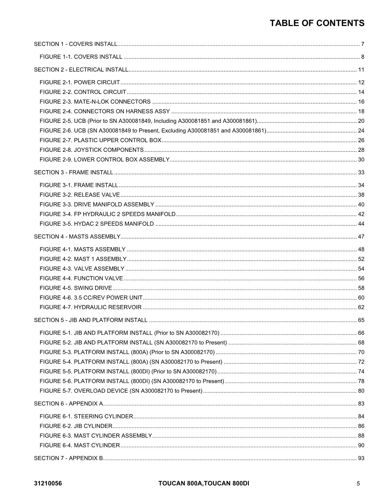 TOUCAN 800A 800Di Vertical Lift Parts Catalog Manual Multi language