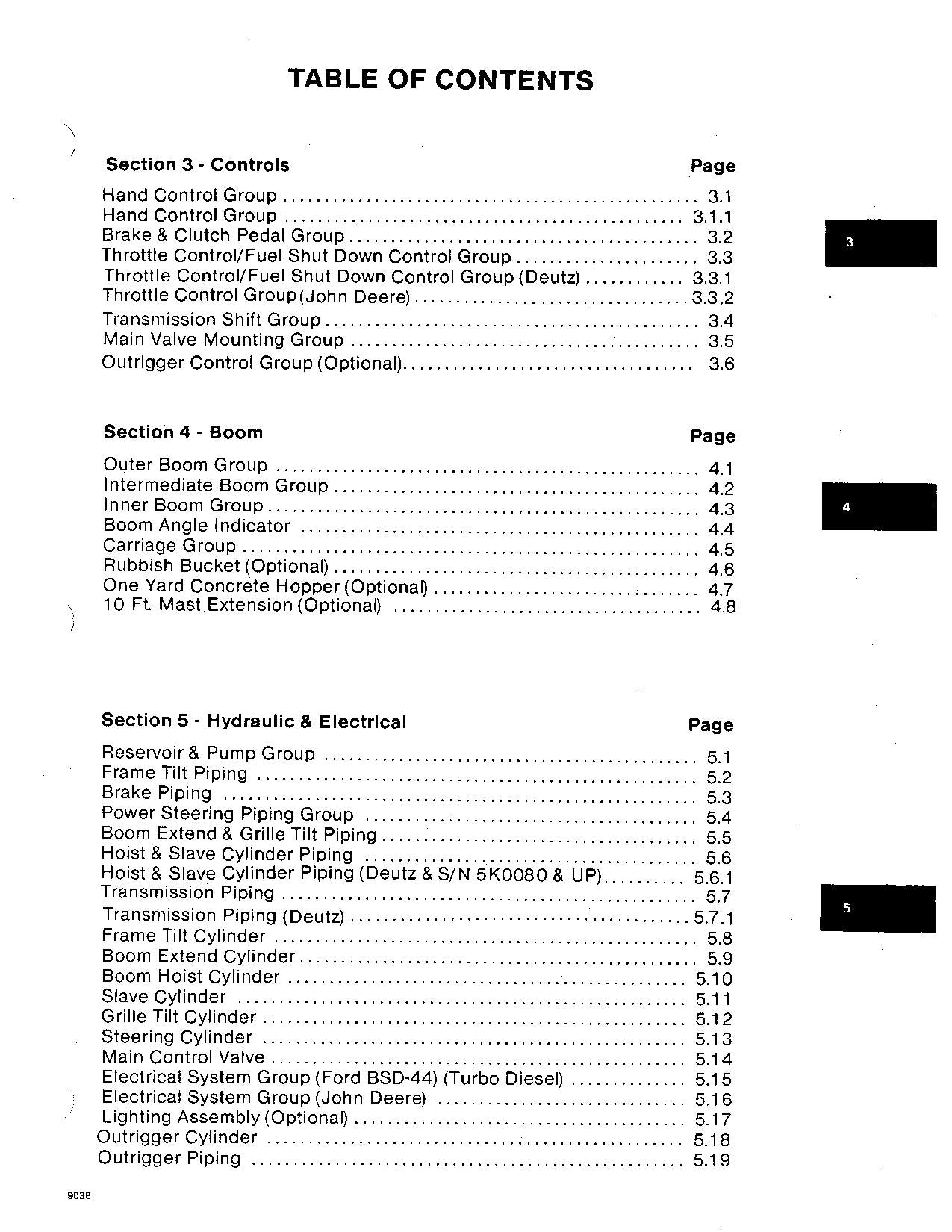 SKYTRAK 9038 Telehandler Parts Catalog Manual Prior to 9A0549