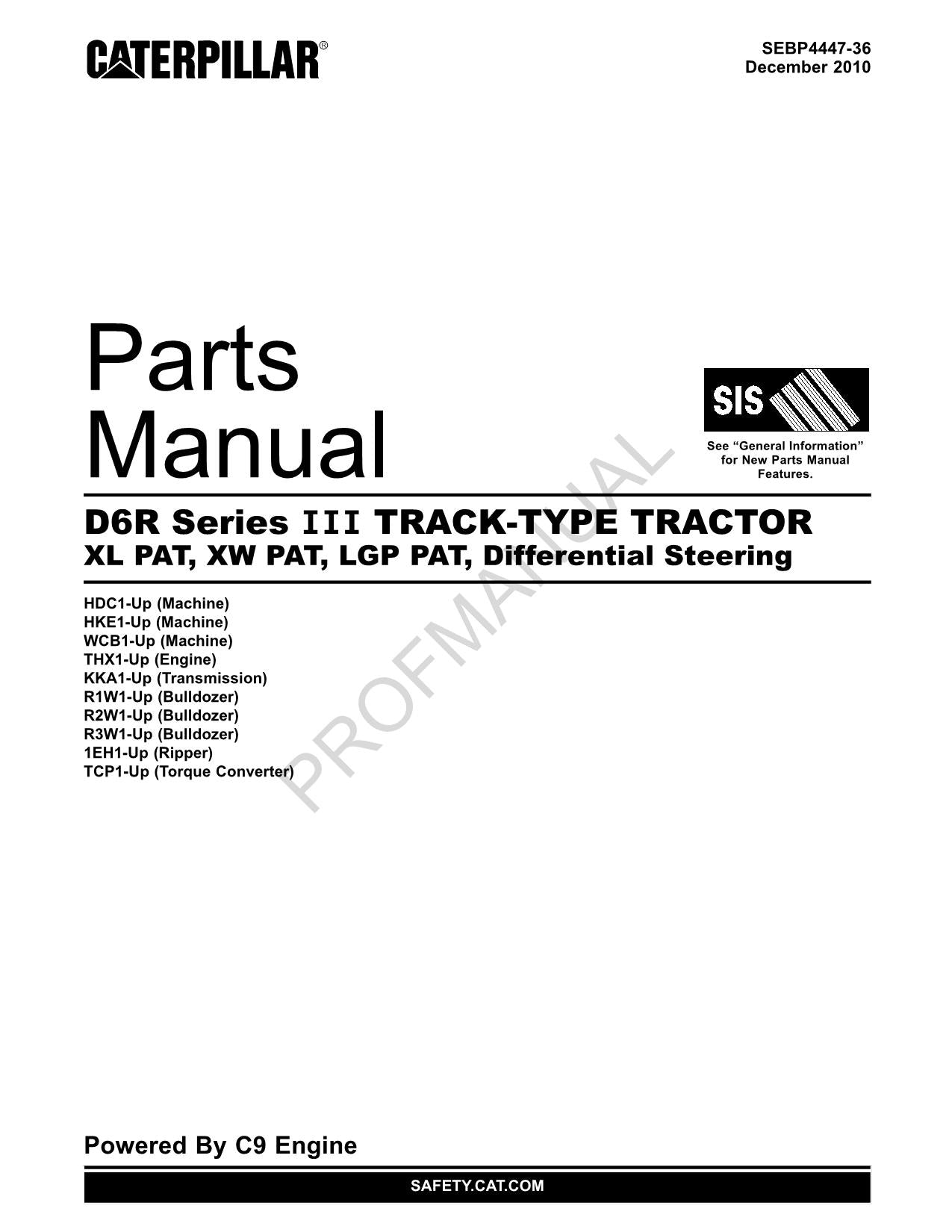 Caterpillar Cat D6R Series 3 Tractor XL PAT XW PAT LGP PAT Parts Catalog Manual