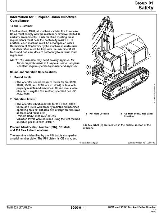 JOHN DEERE 903K 953K TRACKED FELLER BUNCHER OPERATION TEST TECHNICAL MANUAL