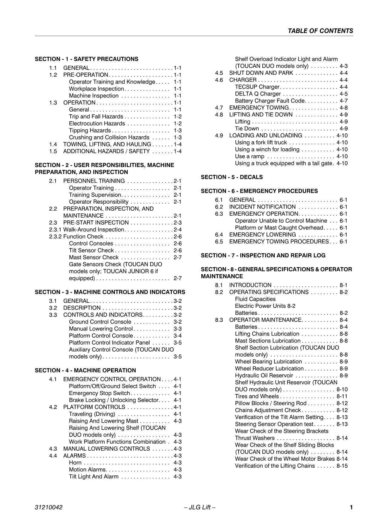 TOUCAN Duo Junior 6B Junior 8B Vertical Lift Operators Manual