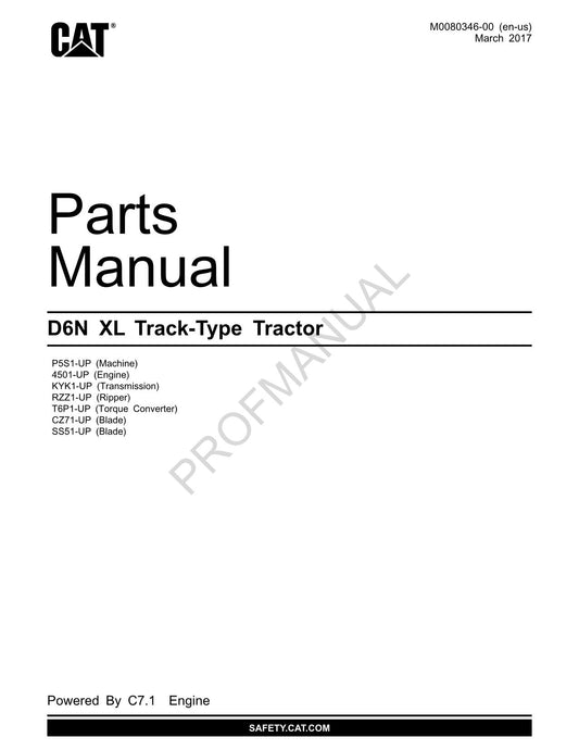 Caterpillar Cat D6N XL Track Type Tractor Parts Catalog Manual M0080346