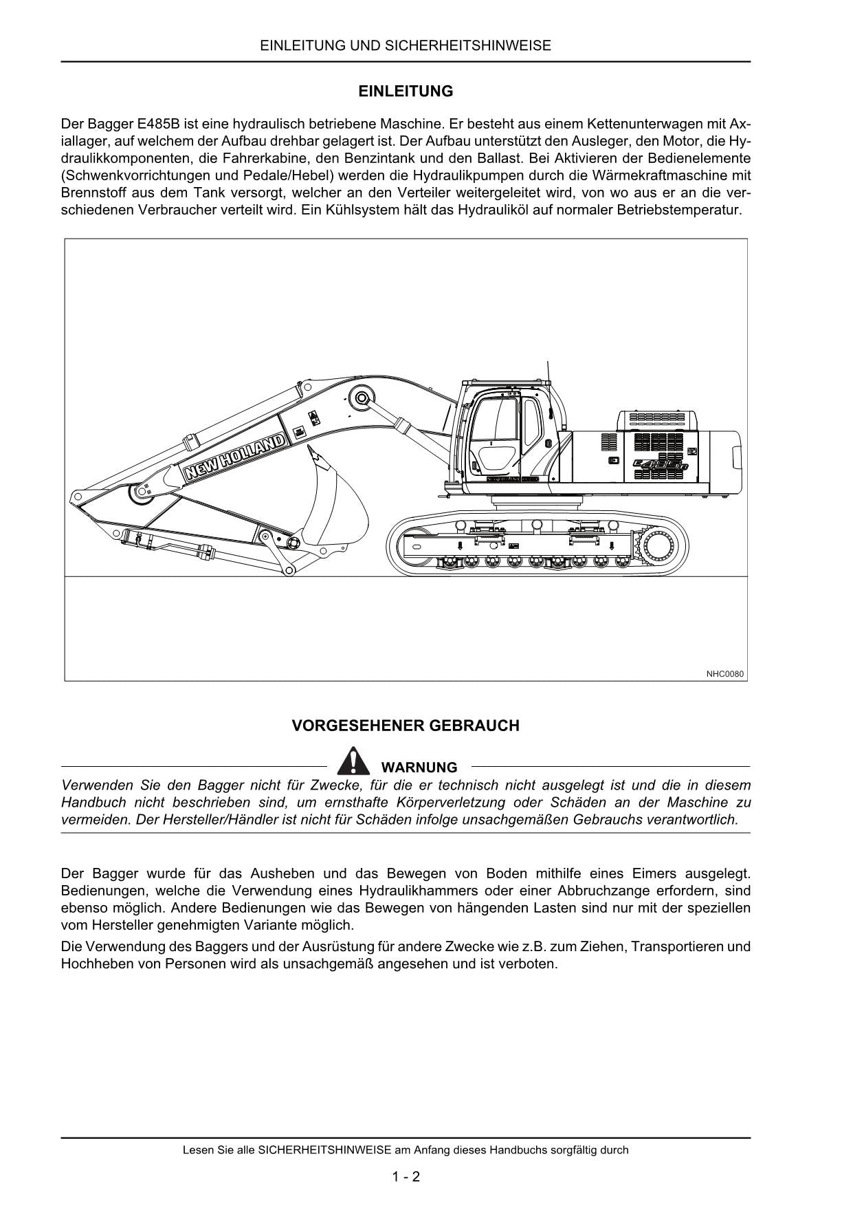 New Holland E485B Bagger Betriebsanleitung