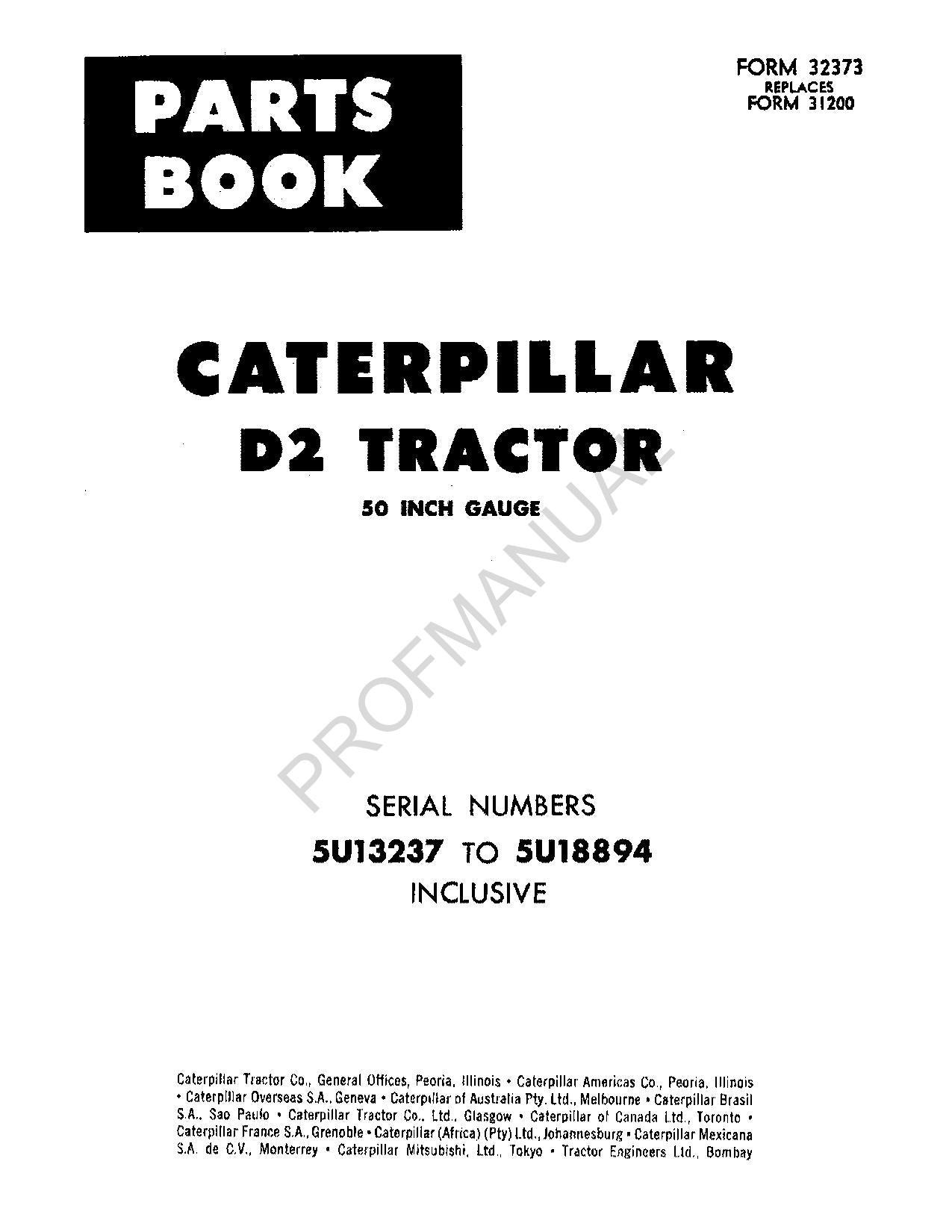 Caterpillar Cat D2 Tractor Parts Catalog Manual 00032373