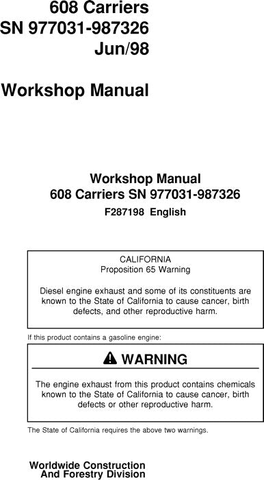 JOHN DEERE 608 TRACKED FELLER BUNCHER SERVICE REPAIR MANUAL