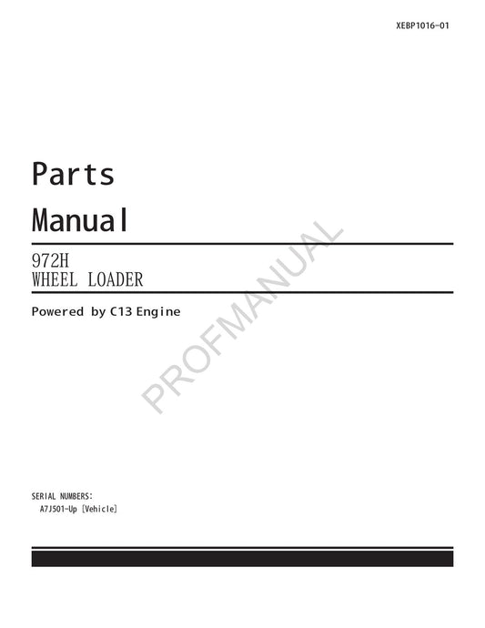 Caterpillar Cat 972H Wheel Loader Parts Catalog Manual XEBP1016