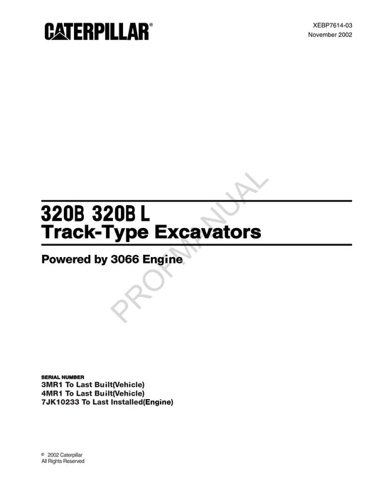 Caterpillar Cat 320B 320B L Raupenbagger Ersatzteilkatalog Handbuch XEBP7614