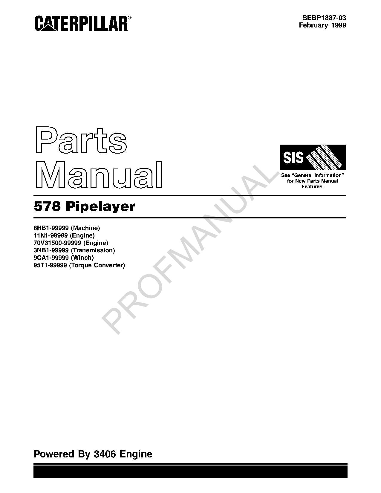 Caterpillar 578 Pipelayer Parts Catalog Manual