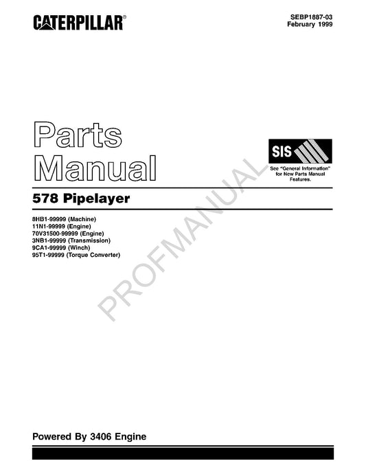 Caterpillar 578 Pipelayer Parts Catalog Manual