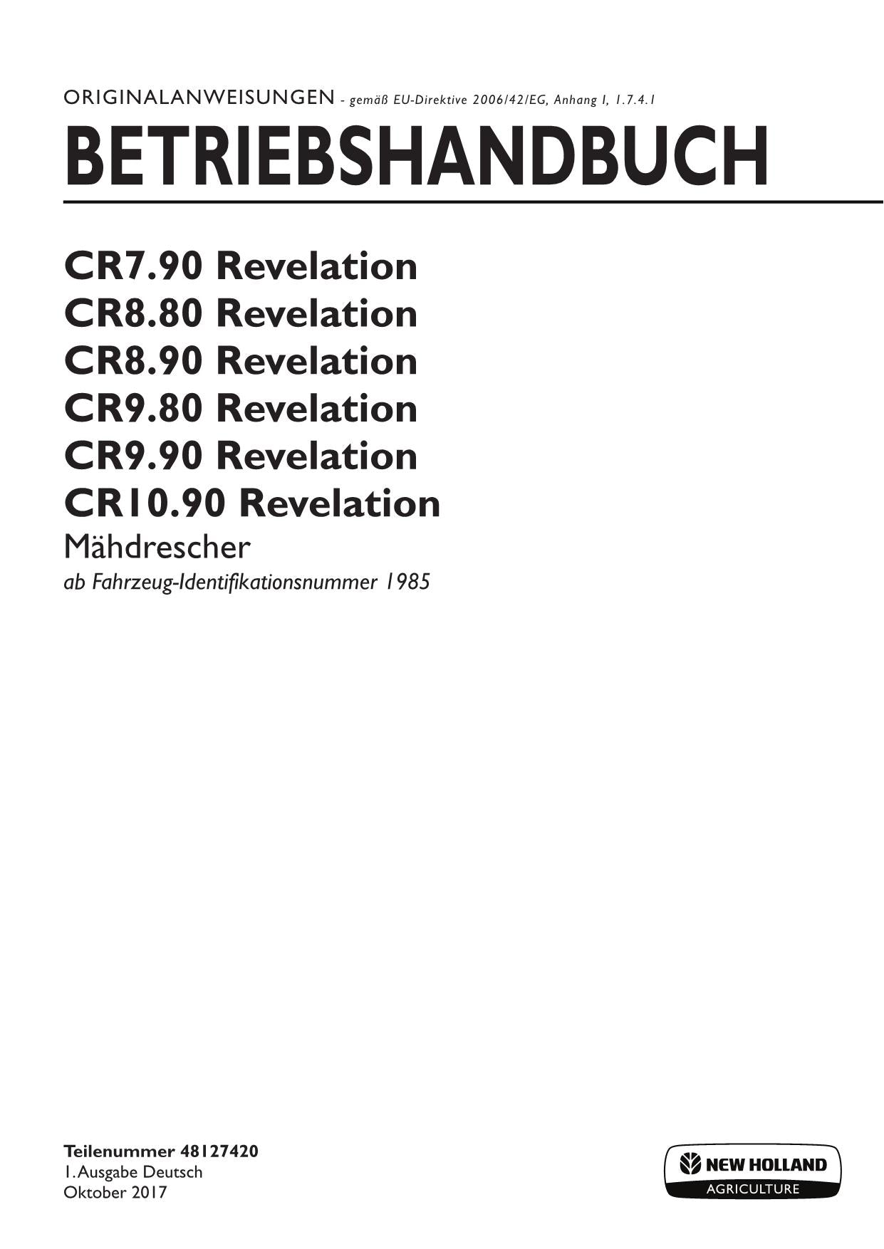 New Holland CR10 90 CR7 90 CR8 80 REVELATION Manuel d'instructions