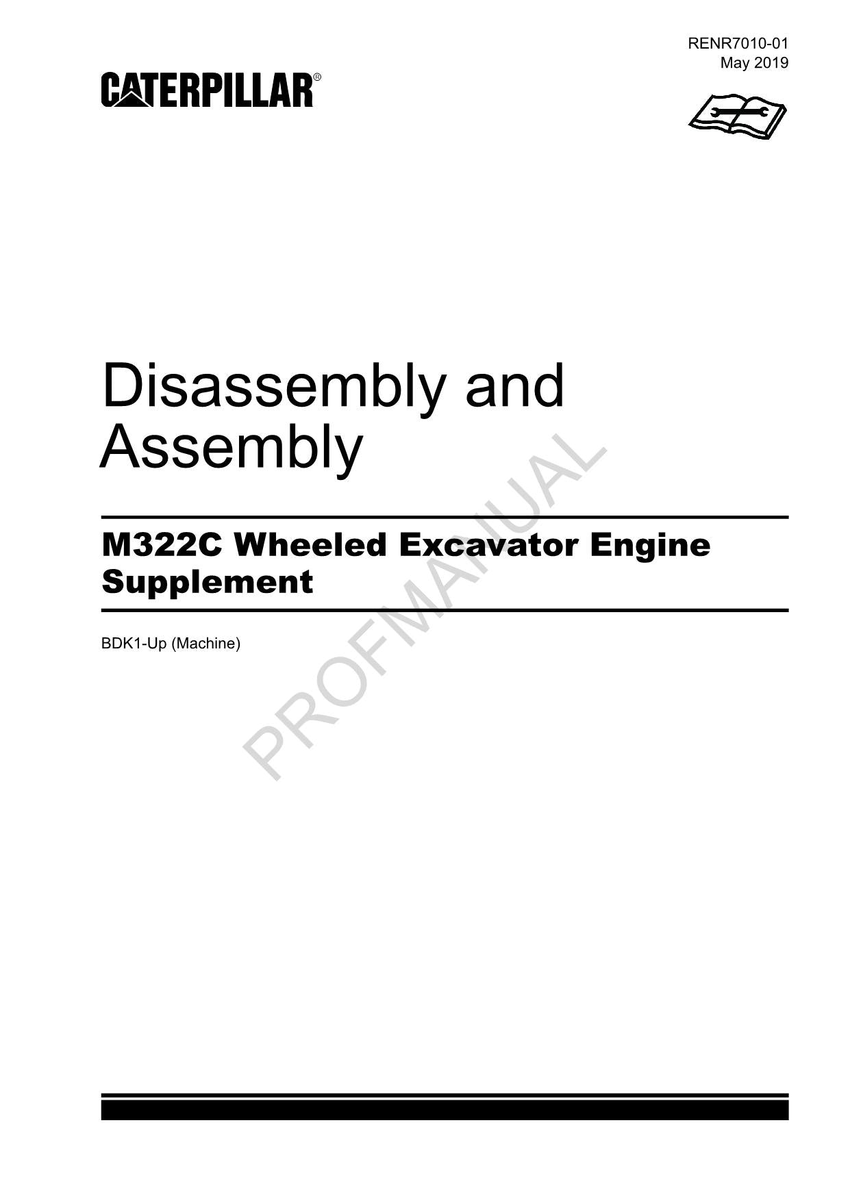 Caterpillar M322C Excavator Engine Supplement Disass Assembly Service Manual