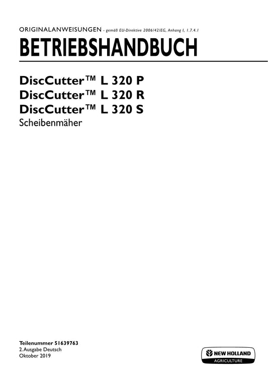 New Holland DiscCutter L 320 P 320 R 320 S Manuel d'instructions