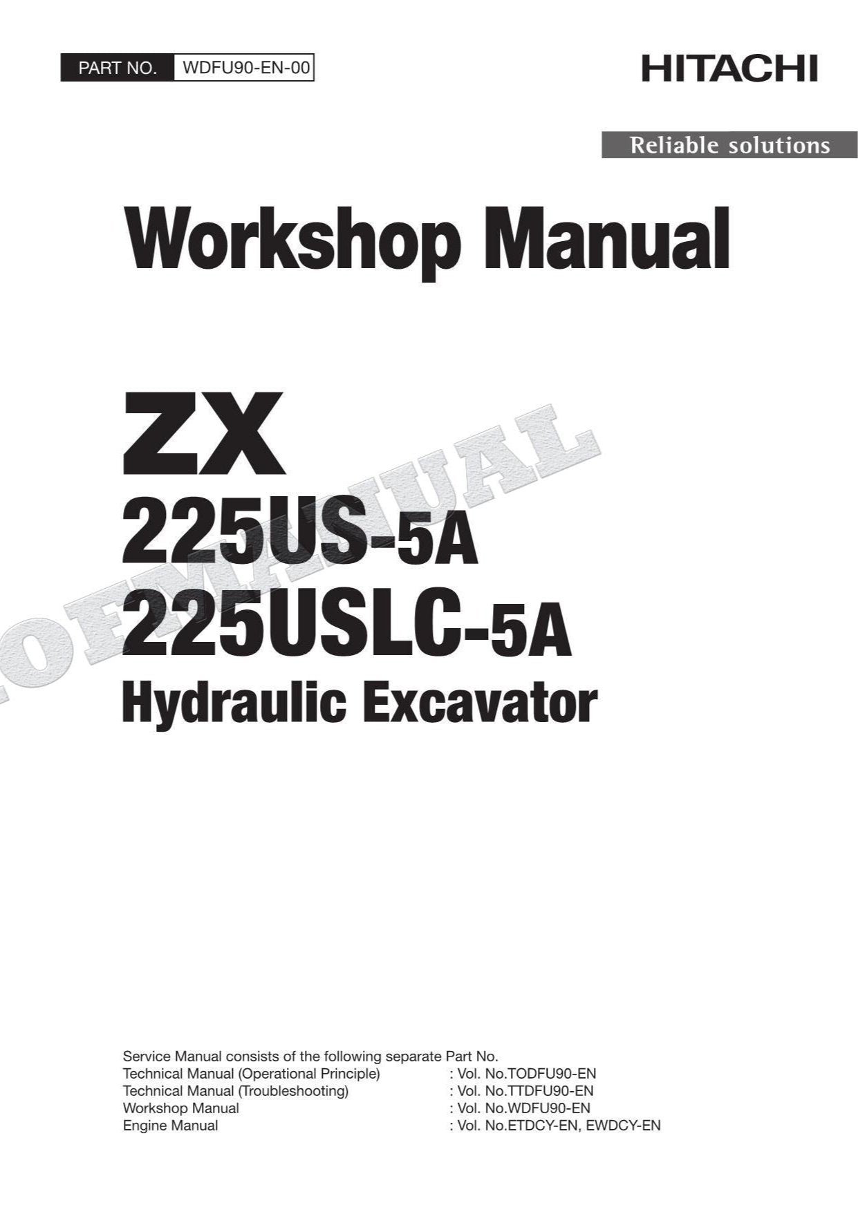 HITACHI ZX225US-5A ZX225USLC-5A Excavator Repair Service Workshop Manual