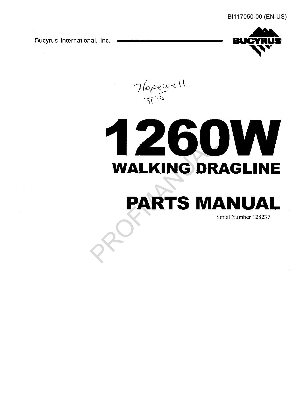 Catalogue de pièces détachées pour chenilles souterraines longue taille Bucyrus 1260W, manuel ser 128237