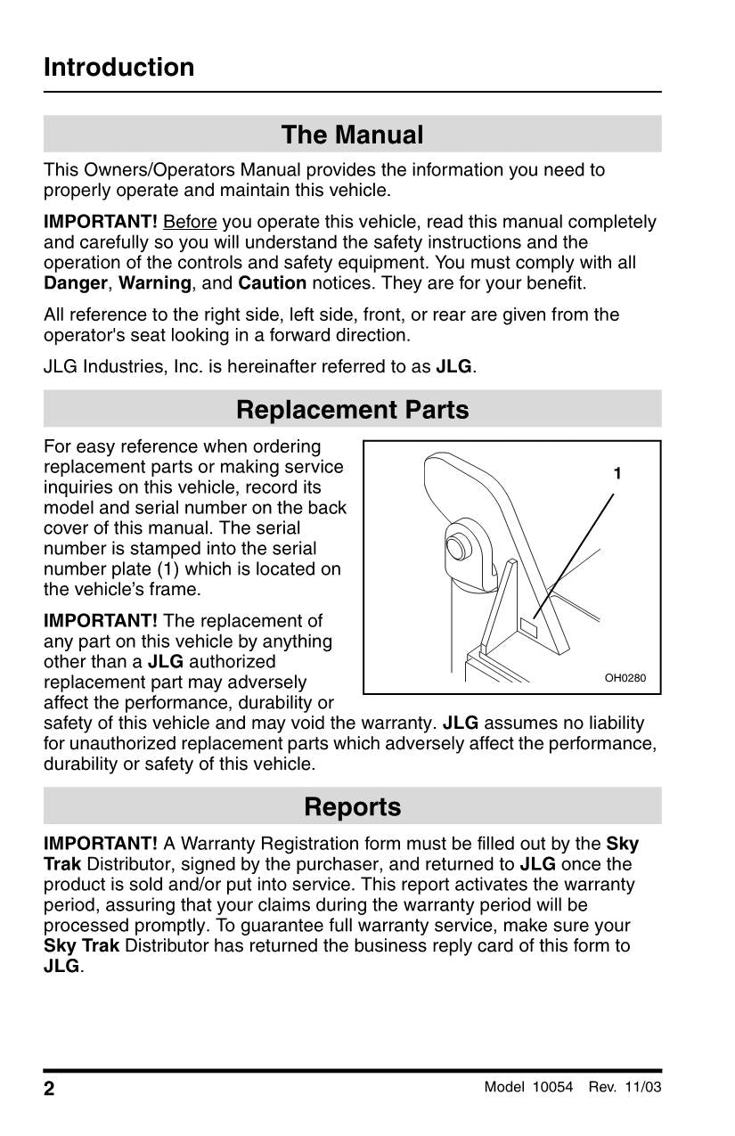 SKYTRAK 10054 Telehandler Maintenance Operation Operators Manual 8990502