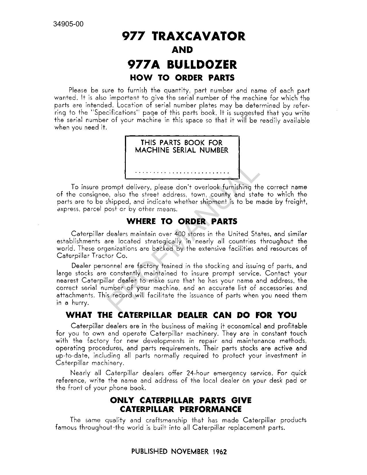 Caterpillar 977 Traxcavator 977A Bulldozer Track Loader Parts Catalog Manual