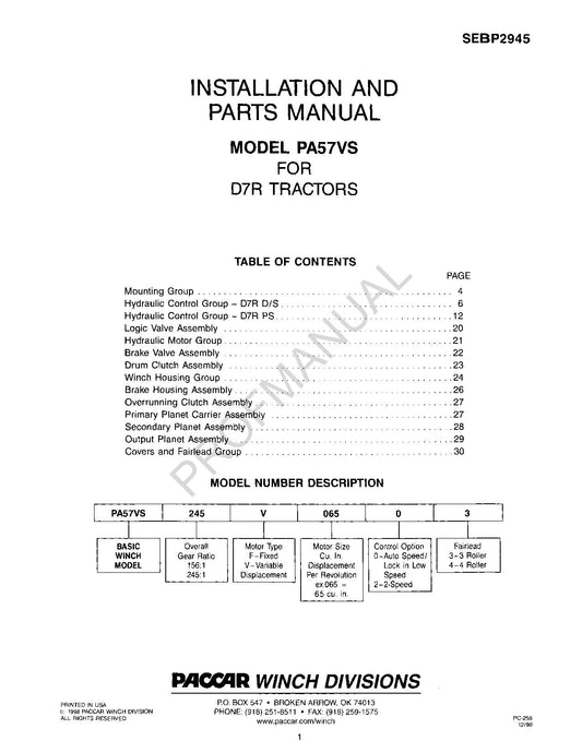 Catalogue de pièces détachées pour tracteur à chenilles Caterpillar Cat PA57VS D7R