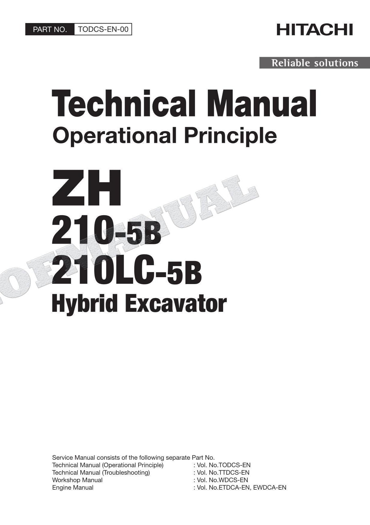 HITACHI ZH210-5B ZH210LC-5B Hybrid Excavator Service Manual Operational