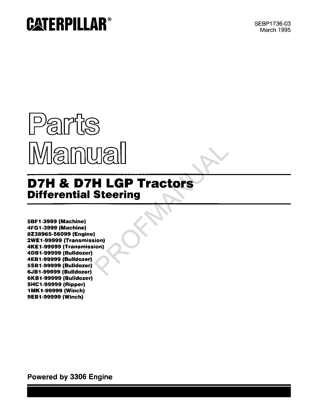 Catalogue de pièces de direction différentielle pour tracteur Caterpillar Cat D7H D7H LGP