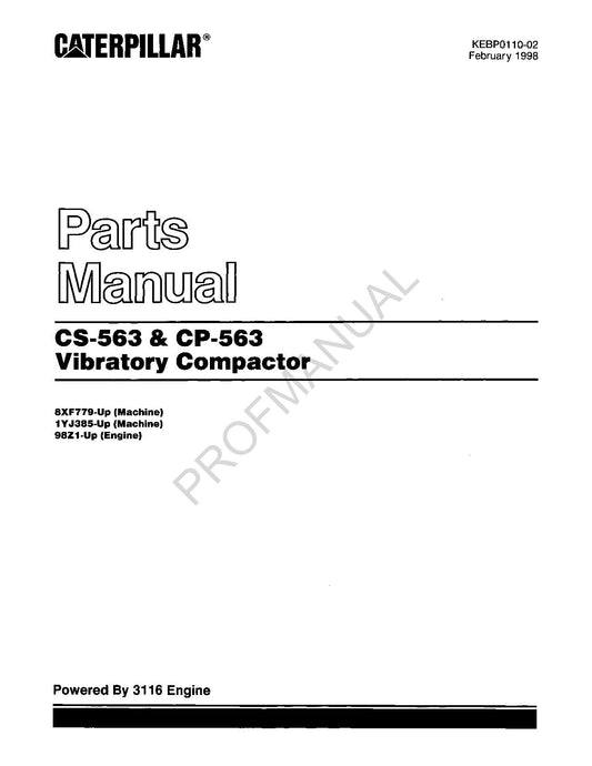 Caterpillar Cat CS 563 CP 563 Vibratory Compactor Parts Catalog Manual KEBP0110