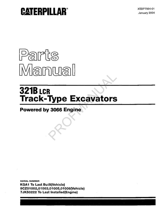 Manuel du catalogue des pièces détachées pour excavatrice à chenilles Caterpillar Cat 321B LCR