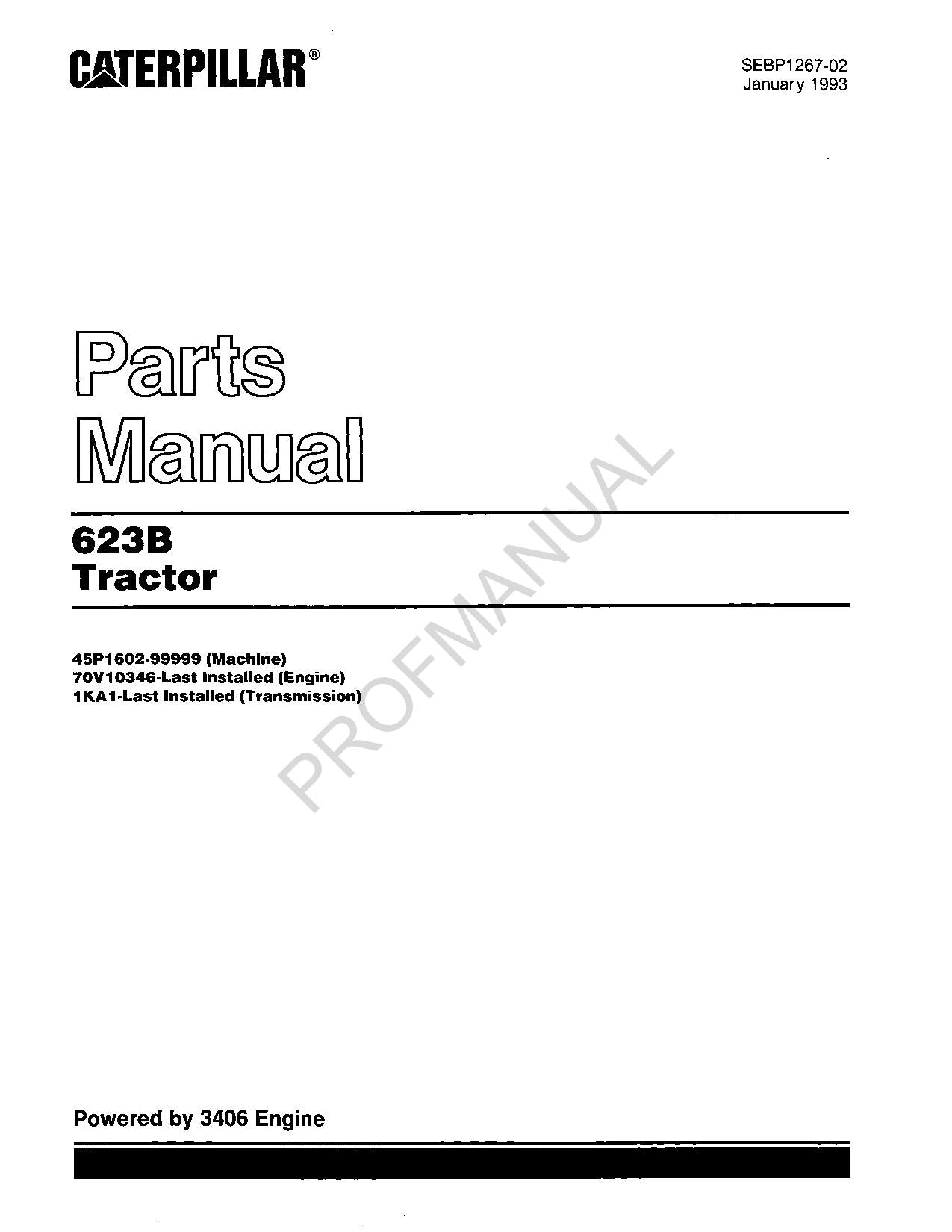 Caterpillar Cat 623B Tractor Parts Catalog Manual SEBP1267