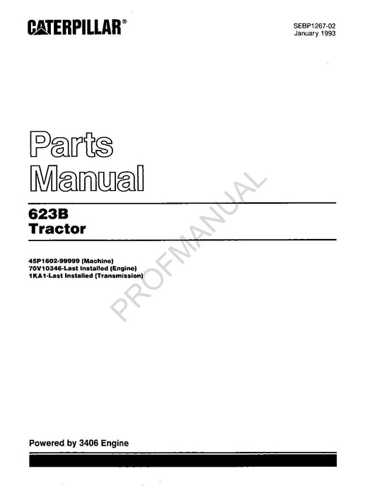 Caterpillar Cat 623B Tractor Parts Catalog Manual SEBP1267