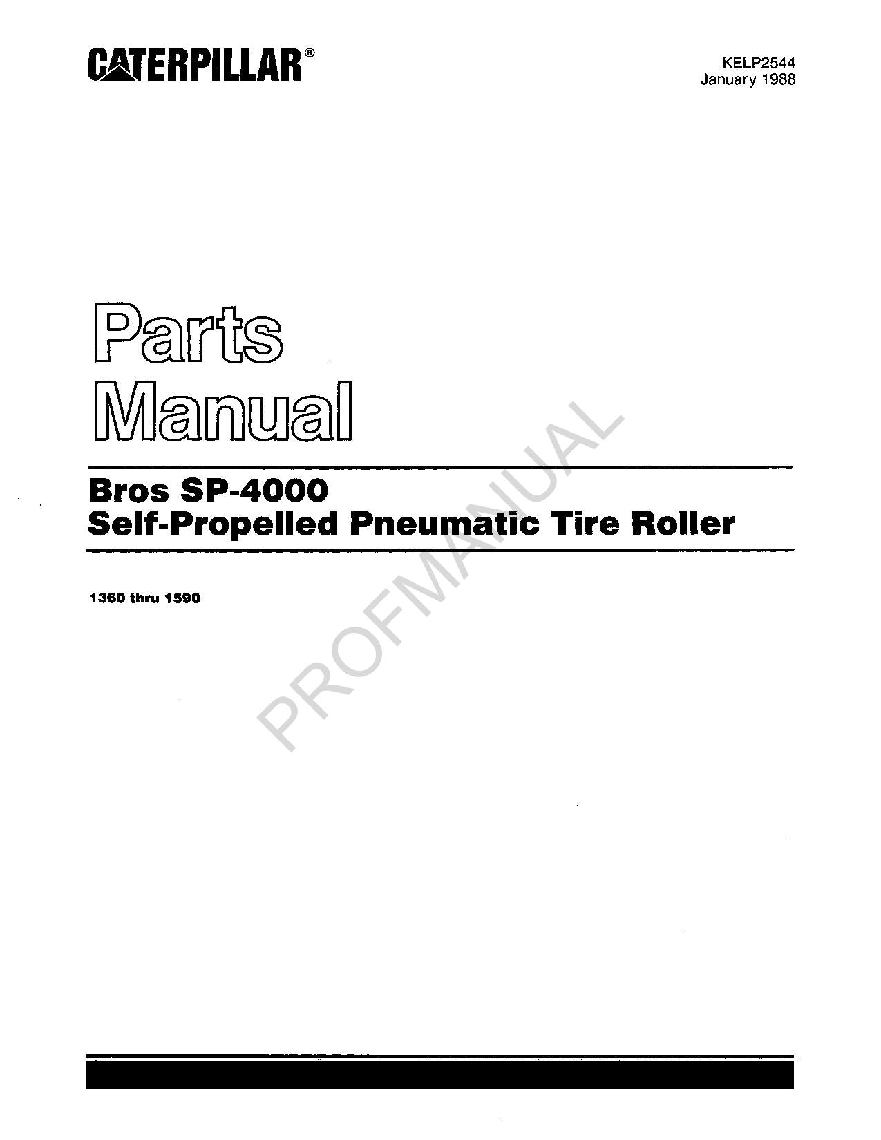 Caterpillar Cat Bros SP 4000 Self Propelled Tire Roller Parts Catalog Manual