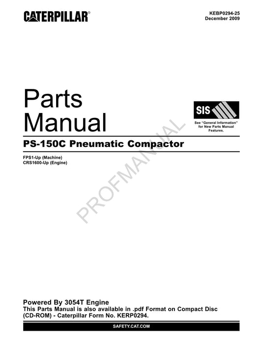 Caterpillar Cat PS 150C Pneumatic Compactor Parts Catalog Manual KEBP0294