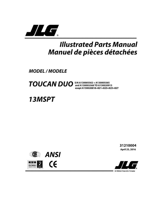 TOUCAN 13MSPT Duo Vertical Lift Parts Catalog Manual Multi language