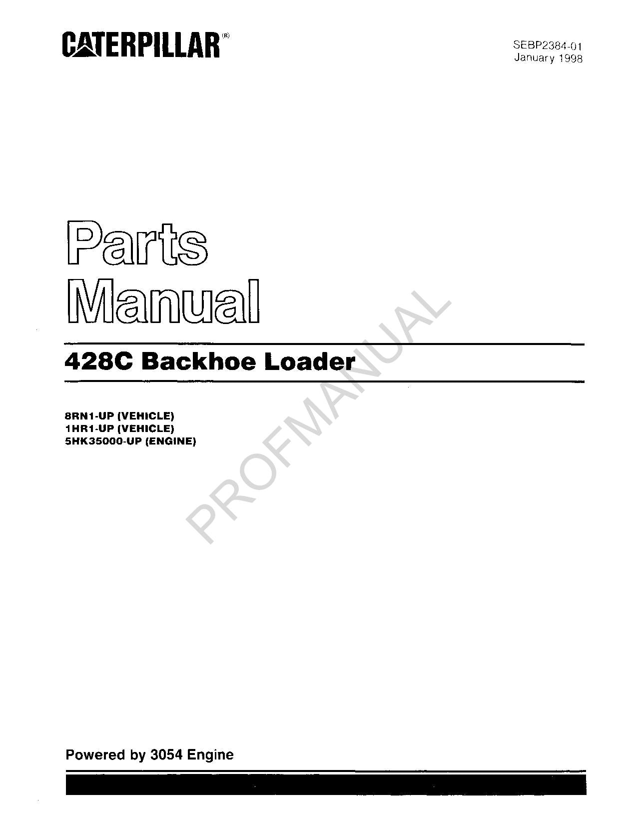 Caterpillar Cat 428C Backhoe Loader Parts Catalog Manual SEBP2384