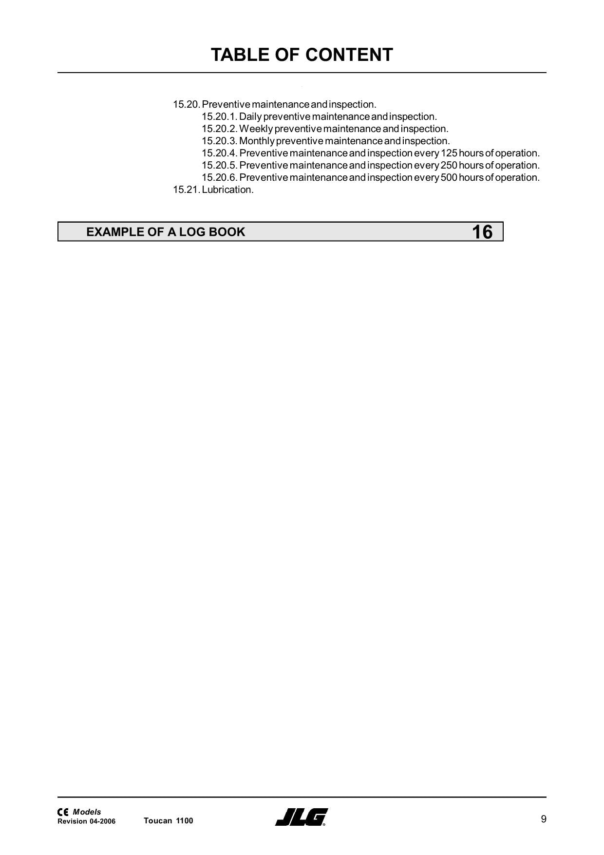 TOUCAN 1100 Vertical Lift Maintenance Operation Operators Manual